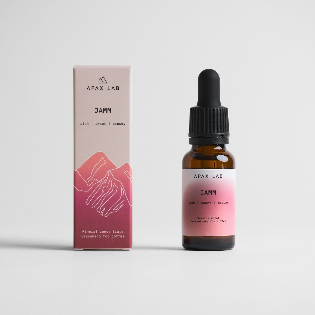 Apax Lab JAMM mineral droplets, bottle and pack.