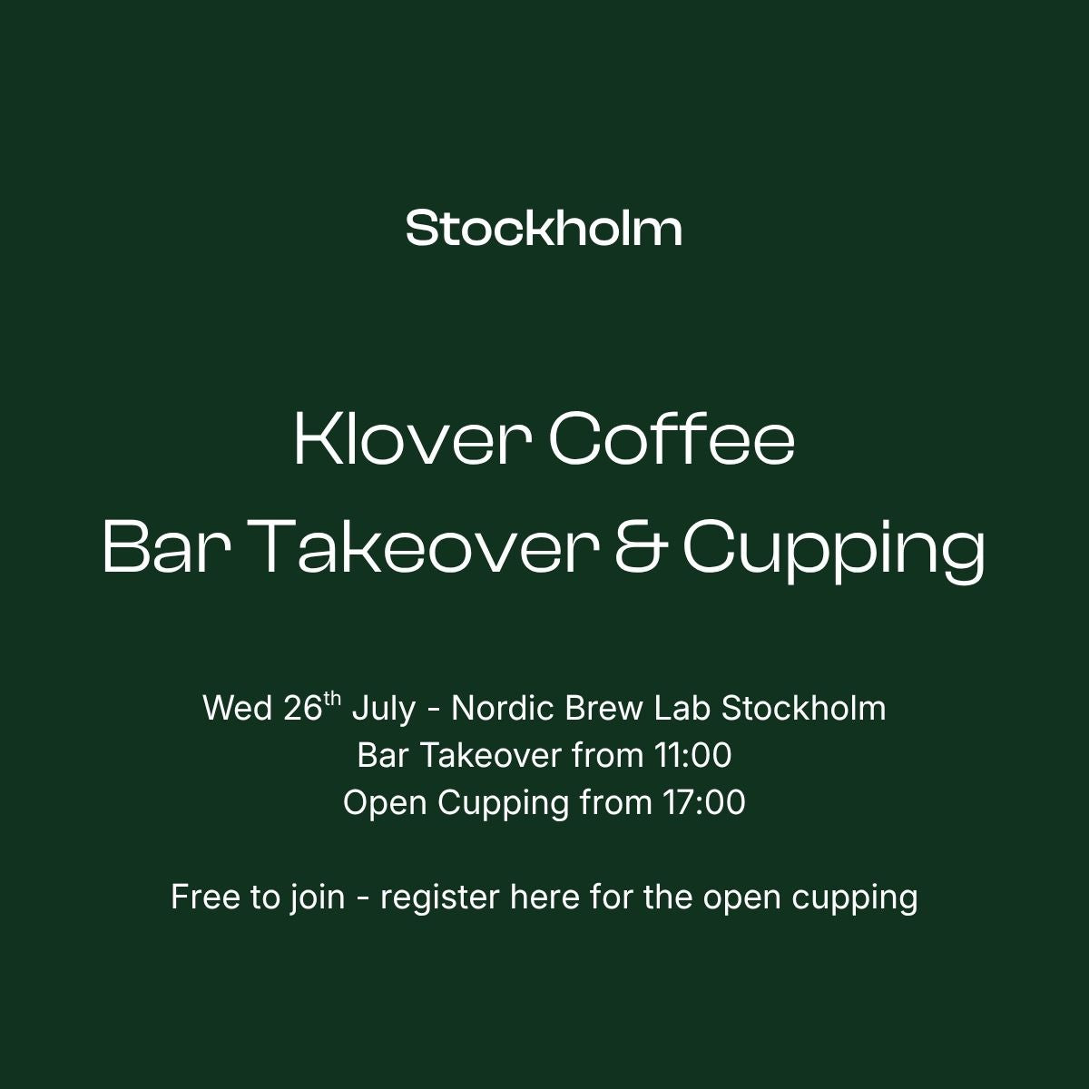 Klover Coffee: Bar Takeover & Open Cupping | Stockholm