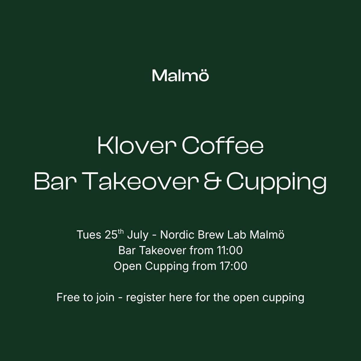 Klover Coffee: Bar Takeover & Open Cupping | Malmö