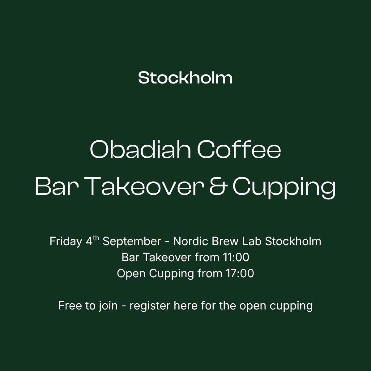 Obadiah: Bar Takeover & Open Cupping | Stockholm