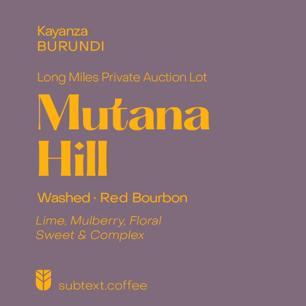 Burundi "Muntana Hill" Washed Red Bourbon - Subtext Coffee
